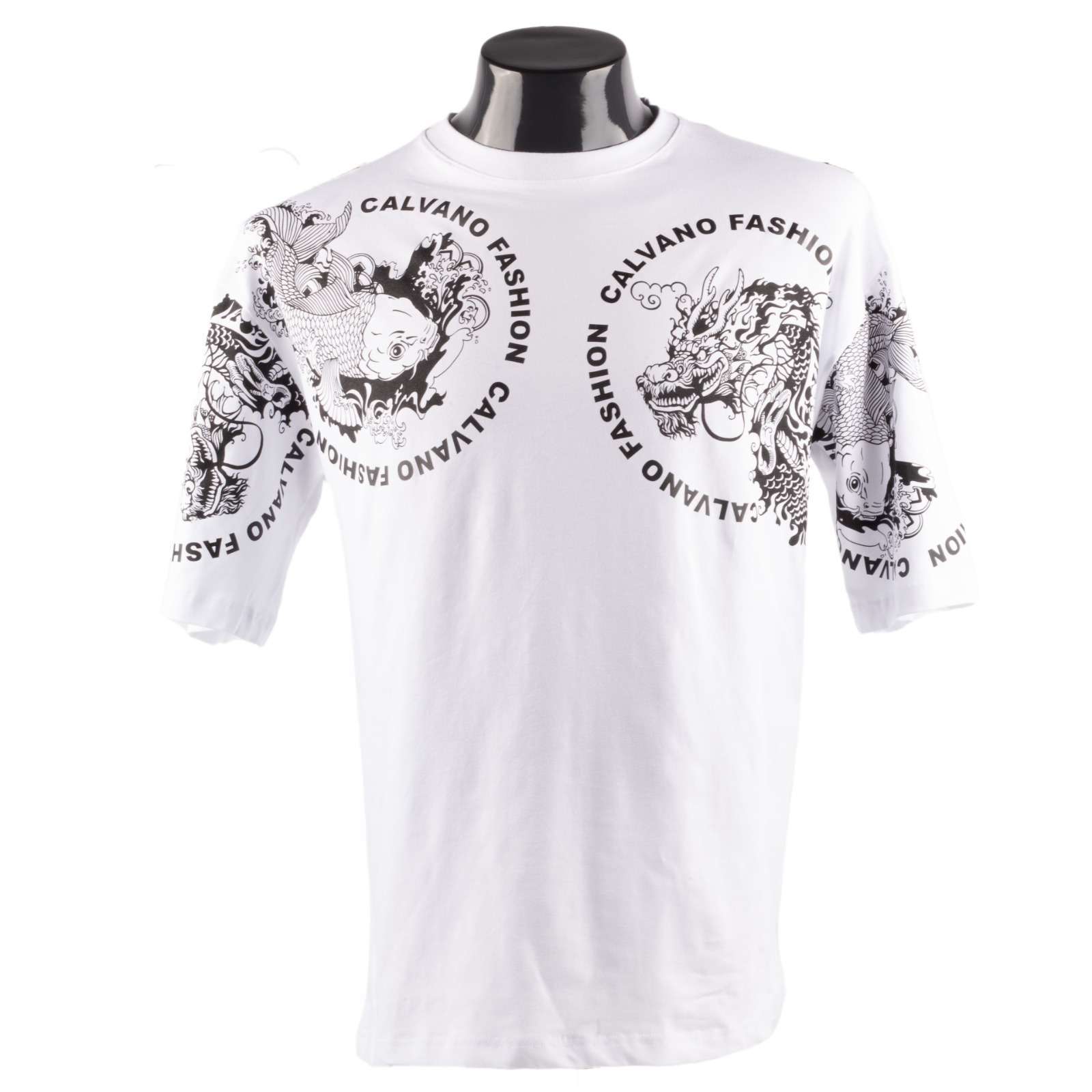 Calvano Dragon and Koi Graphic T-Shirt Bold Streetwear with Eastern-Inspired Art