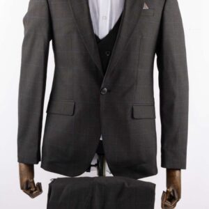 Men's Charcoal Plaid Three Piece Suit for Business and Formal Occasions