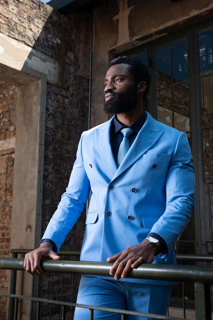 Light Blue Double Breasted Suit for Men Elevate Your Formal Look with Timeless Elegance - Image 2