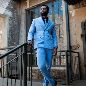 Light Blue Double Breasted Suit for Men Elevate Your Formal Look with Timeless Elegance
