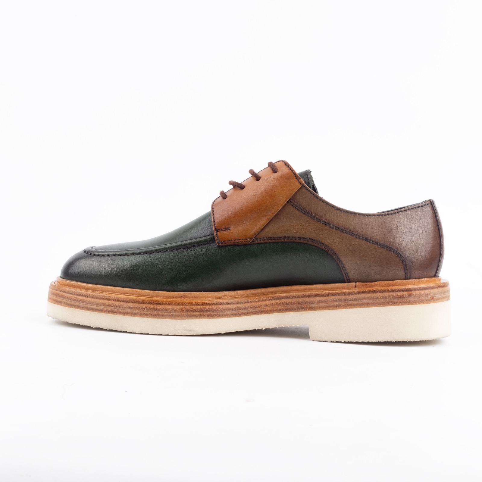 Men’s Green & Brown Leather Derby Shoes Classic Handmade Formal Footwear. (V96-129) - Image 3