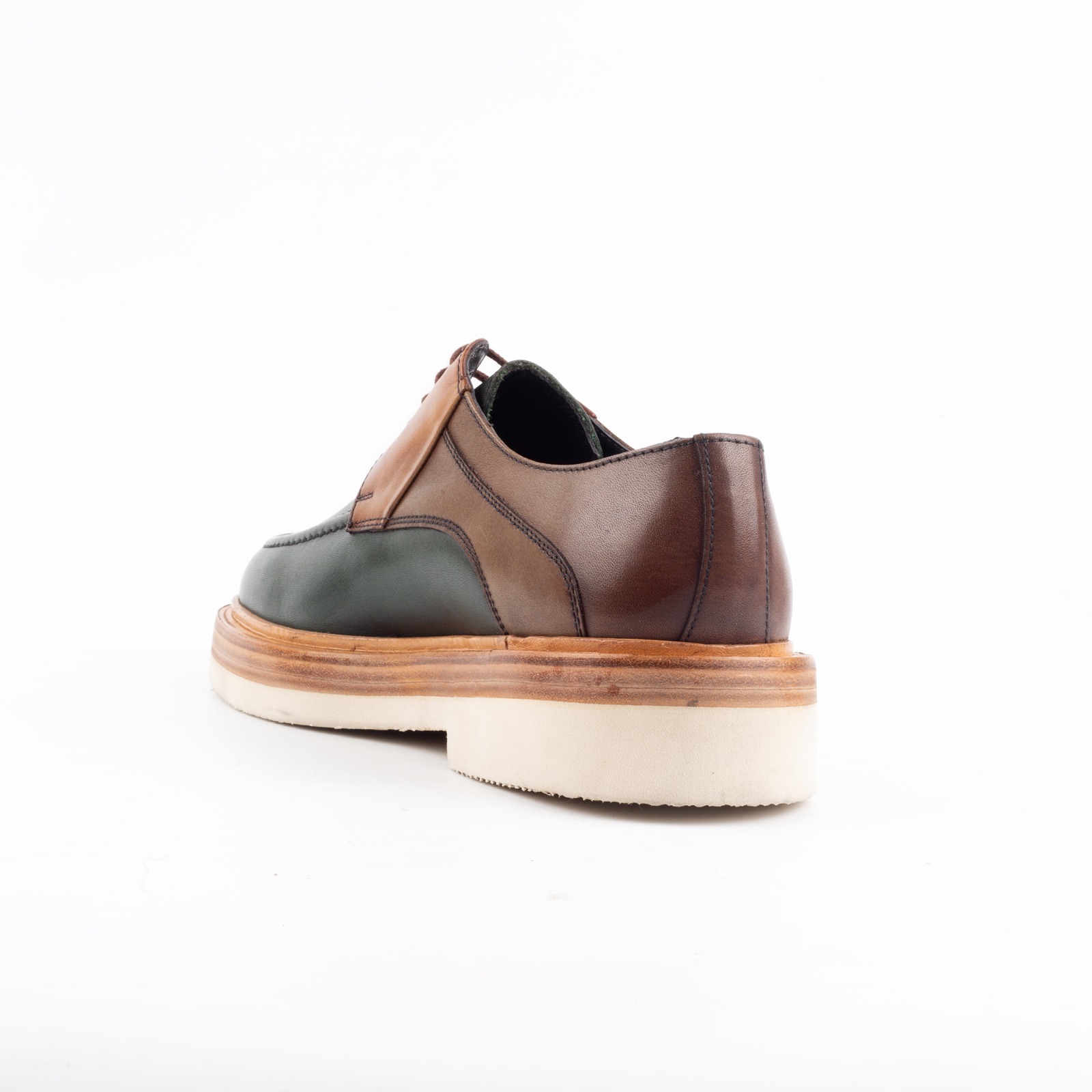 Men’s Green & Brown Leather Derby Shoes Classic Handmade Formal Footwear. (V96-129) - Image 4